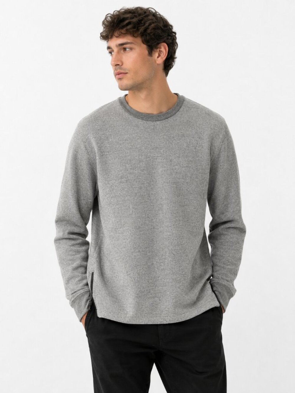 John Elliott Men Villain Crewneck Side Zipper Kangaroo Pouch Sweater Gray Size S